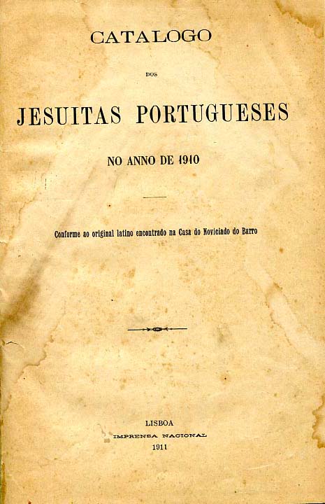 CATALOGO DOS JESUITAS PORTUGUESES NO ANO DE 1910