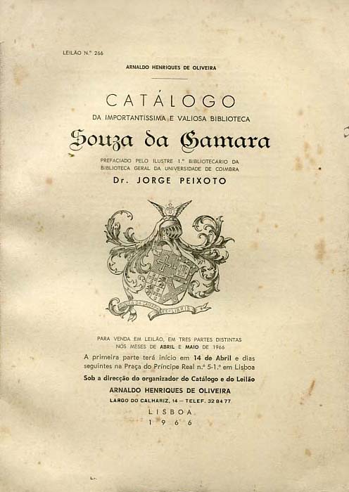 CATALOGO DA IMPORTANTISSIMA E VALIOSA BIBLIOTECA DA FAMILIA SOUSA DA CAMARA