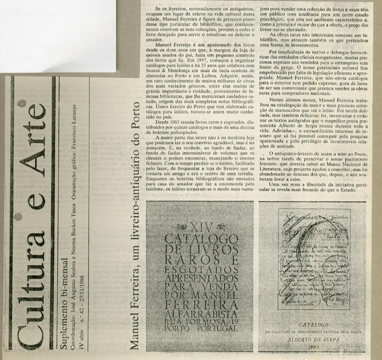 Manuel Ferreira, um livreiro-antiquário do Porto