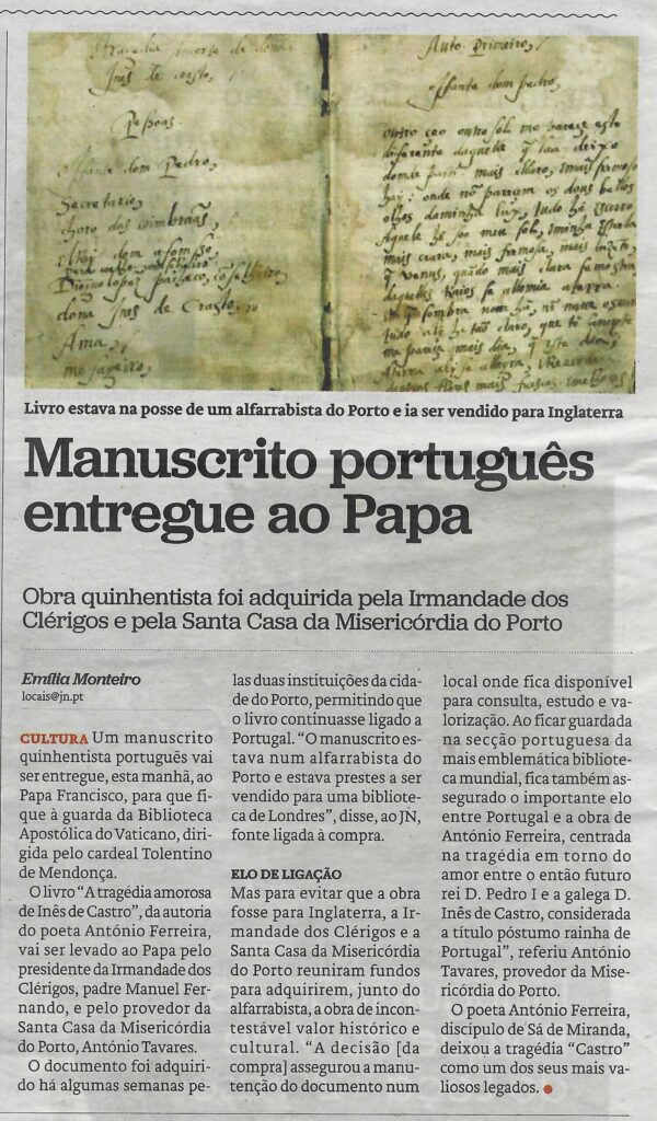 Manuscrito Português entregue ao papa