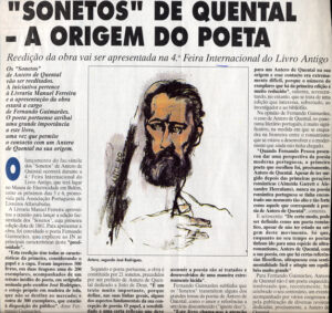 “SONETOS” DE QUENTAL – A ORIGEM DO POETA, Reedição da obra vai ser apresentada na 4ª Feira Internacional do Livro Antigo