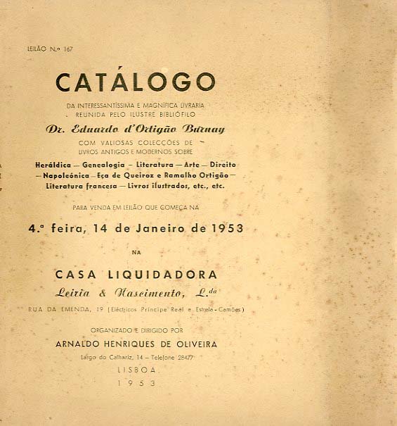 CATALOGO DA MAGNIFICA LIVRARIA REUNIDA PELO ILUSTRE BIBLIOFILO DOUTOR EDUARDO DE