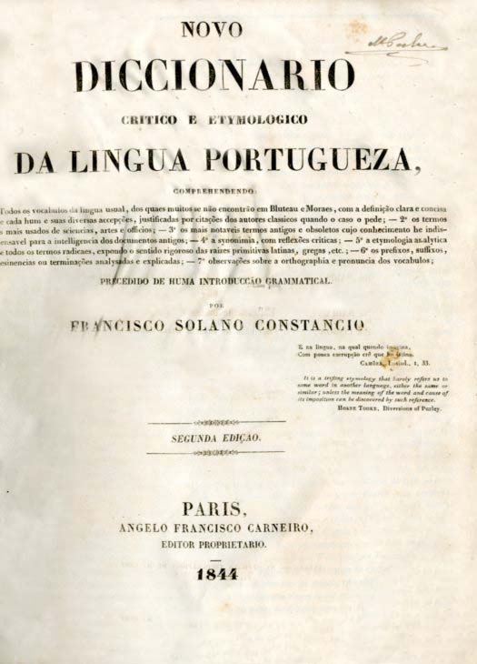 NOVO DICIONARIO CRITICO E ETIMOLOGICO DA LINGUA PORTUGUESA