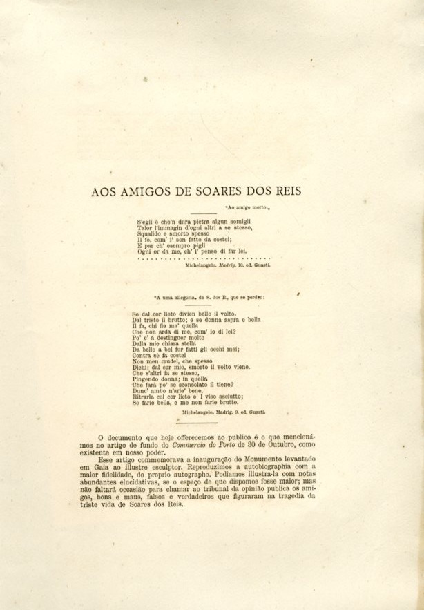 AOS AMIGOS DE SOARES DOS REIS