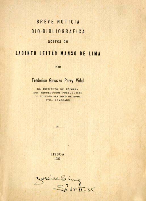 BREVE NOTICIA BIO BIBLIOGRAFICA ACERCA DE JACINTO LEITAO MANSO DE LIMA