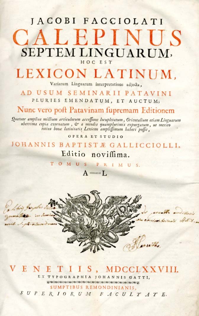 JACOBI FACCIOLATI CALEPINUS SEPTEM LINGUARUM