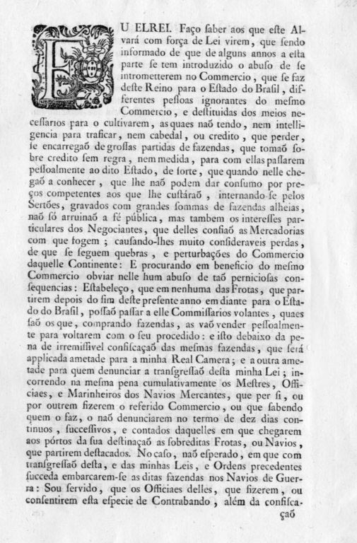 Alvara com força de Lei porque Vossa Magestade e servido proibir que passem ao B