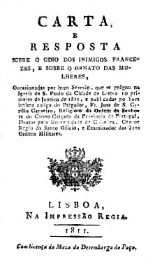 CARTA E RESPOSTA SOBRE O ODIO DOS INIMIGOS FRANCESES E SOBRE O ORNATO DAS MULHER