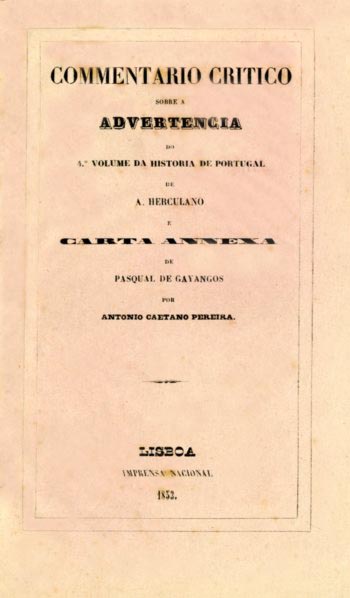 COMENTARIO CRITICO SOBRE A ADVERTENCIA DO QUARTO VOLUME DA HISTORIA DE PORTUGAL