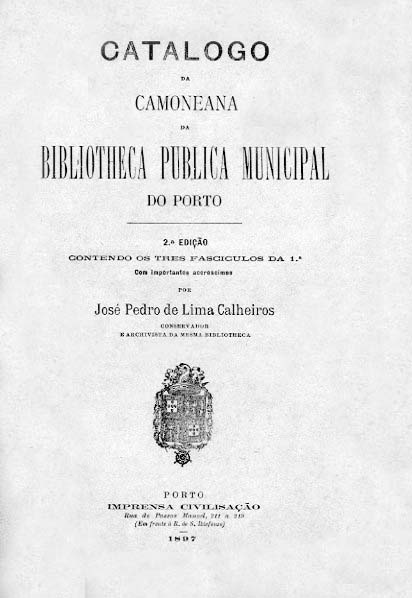 CATALOGO DA CAMONIANA DA BIBLIOTECA PUBLICA MUNICIPAL DO PORTO