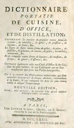 DICTIONNAIRE PORTATIF DE CUISINE D’OFFICE ET DE DISTILLATION