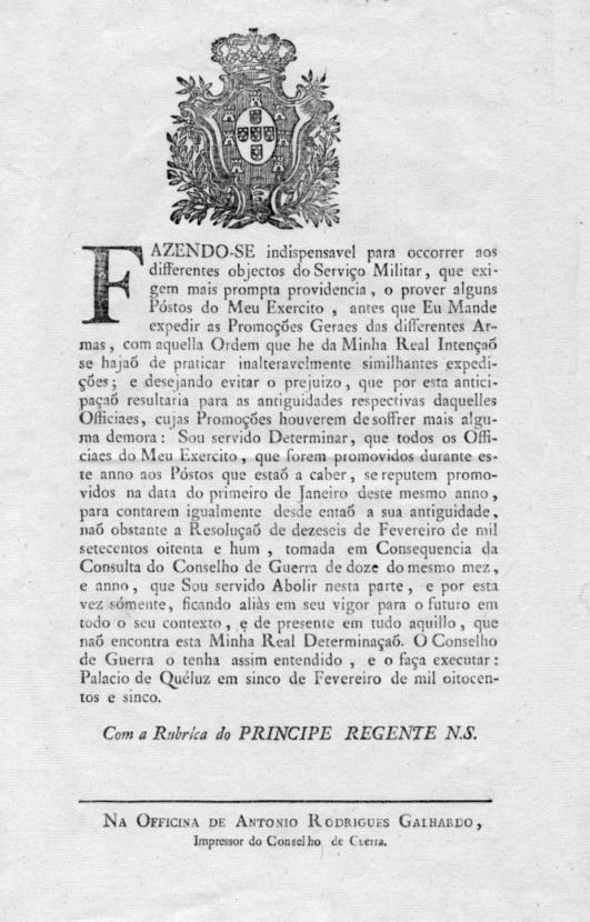 FAZENDO-SE indispensavel para ocorrer aos diferentes objectos do Serviço Militar