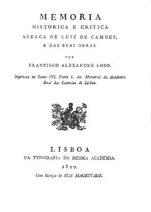MEMORIA HISTORICA E CRITICA ACERCA DE LUIS DE CAMOES E DAS SUAS OBRAS
