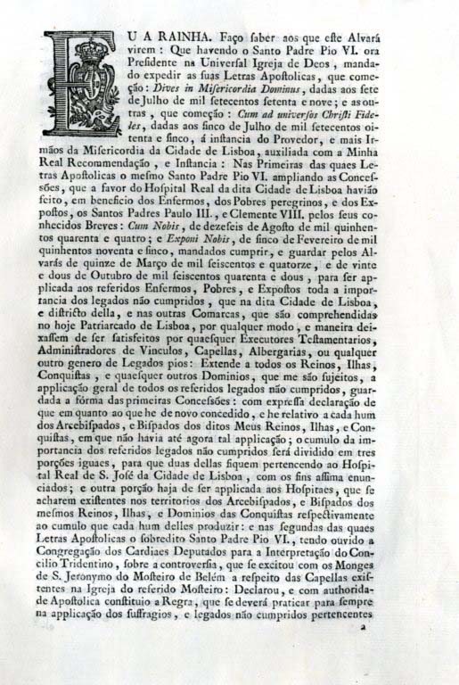 Alvara pelo qual Vossa Magestade acordando o seu Real Beneplacito e Regio Auxili