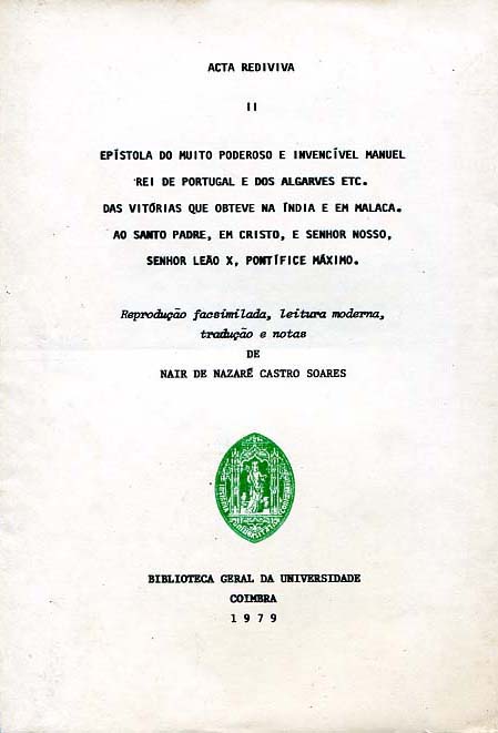 EPISTOLA DO MUITO PODEROSO E INVENCIVEL MANUEL REI DE PORTUGAL