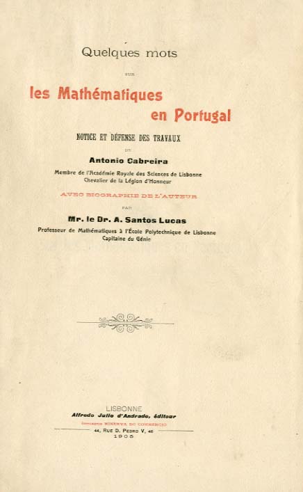 QUELQUES MOTS SUR LES MATHEMATIQUES EN PORTUGAL