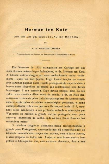 HERMAN TEN KATE. (Um amigo de Wenceslau de Morais)
