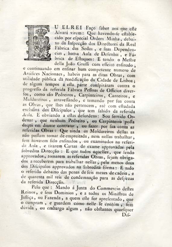 Alvara por que Vossa Magestade ha por bem proibir que nenhum Mestre Pedreiro ou