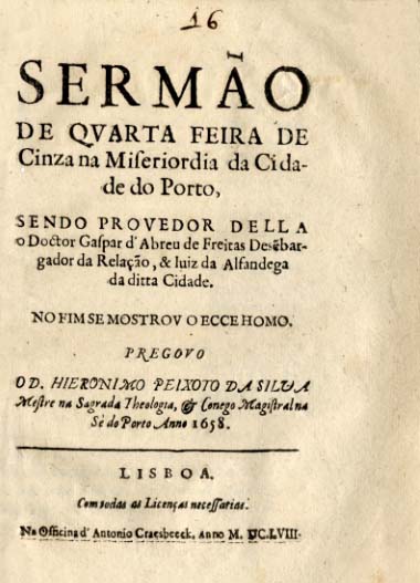 SERMAO DE QUARTA FEIRA DE CINZA NA MISERICORDIA DA CIDADE DO PORTO