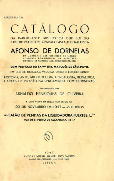 CATALOGO DA IMPORTANTE BIBLIOTECA QUE PERTENCEU A AFONSO DE DORNELAS