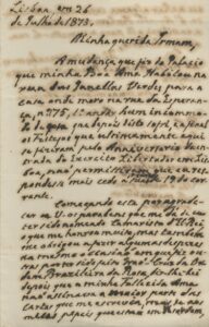 CARTA AUTOGRAFA: Datada de Lisboa, em 26 de Julho de 1873