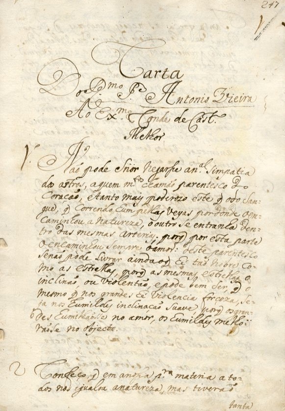 Carta do Reverendissimo Padre Antonio Vieira Ao Exelentíssimo Conde de Castelo Melhor