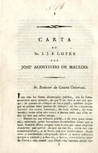 CARTA AO SENHOR J. J. P. LOPES