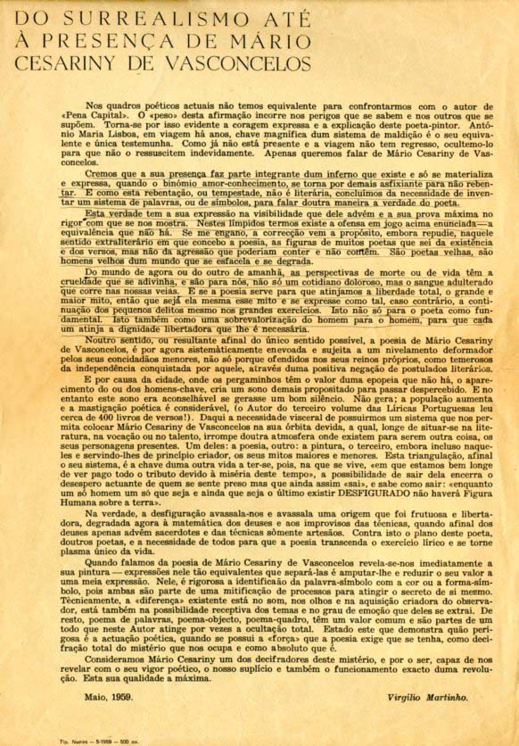 DO SURREALISMO ATE A PRESENÇA DE MARIO CESARINY DE VASCONCELOS