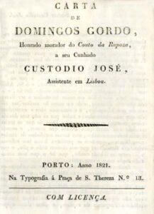 CARTA DE DOMINGOS GORDO HONRADO MORADOR DO COUTO DA RAPOSA A SEU CUNHADO CUSTODIO JOSE ASSISTENTE EM LISBOA