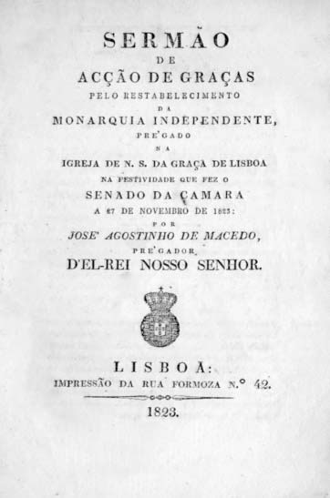 SERMAO DE ACÇAO DE GRAÇAS PELO RESTABELECIMENTO DA MONARQUIA INDEPENDENTE