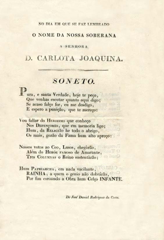 NO DIA EM QUE SE FAZ LEMBRADO O NOME DA NOSSA SOBERANA A SENHORA DONA CAROLOTA JOAQUINA
