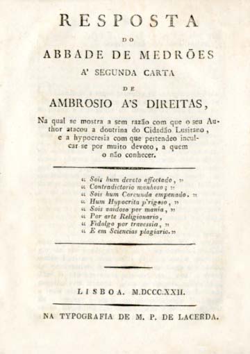 RESPOSTA DO ABADE DE MEDROES A SEGUNDA CARTA DE AMBROSIO AS DIREITAS