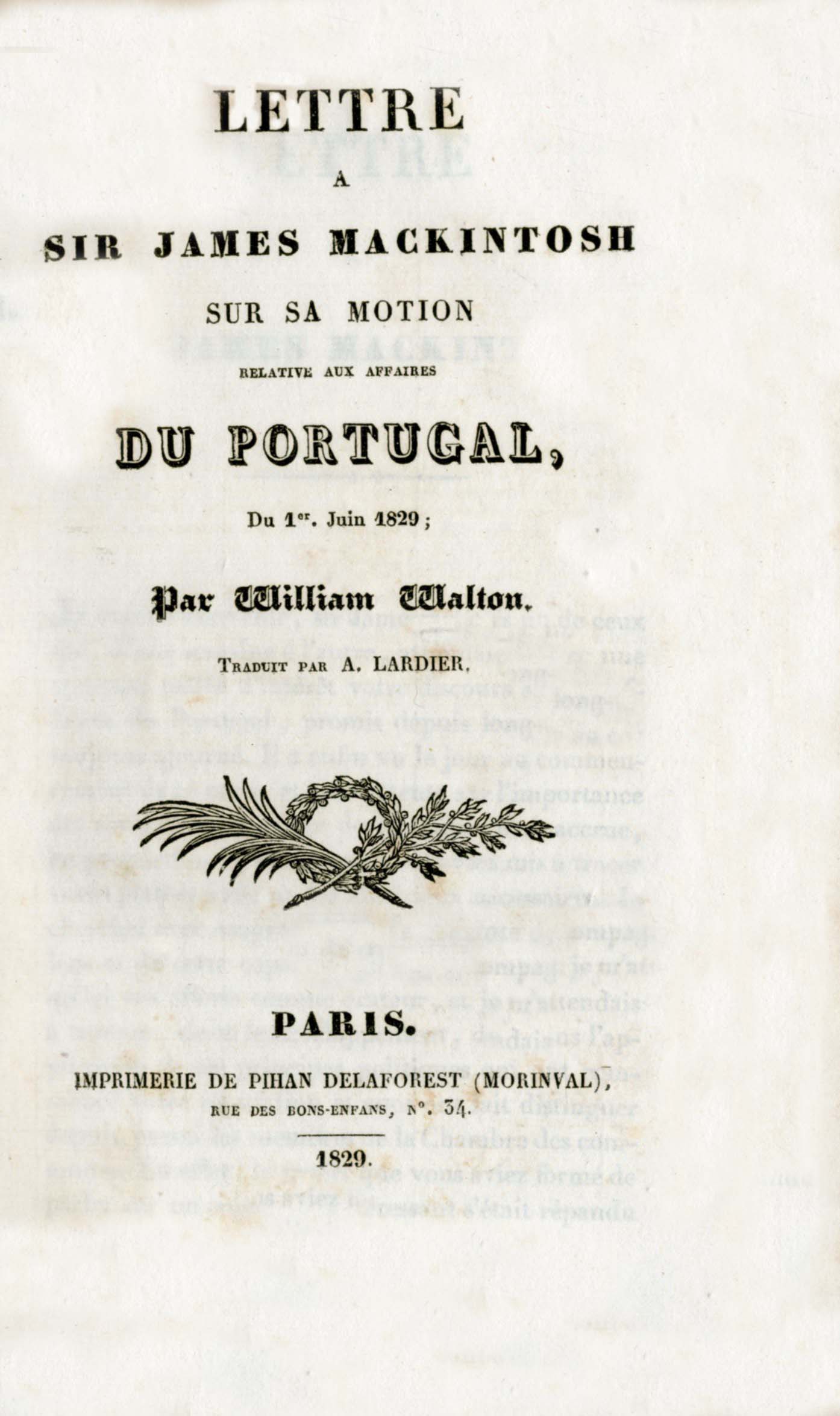 LETTRE A SIR JAMES MACKINTOSH SUR SA MOTION RELATIVE AUX AFFAIRES DU PORTUGAL