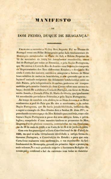 MANIFESTO DE DOM PEDRO DUQUE DE BRAGANÇA