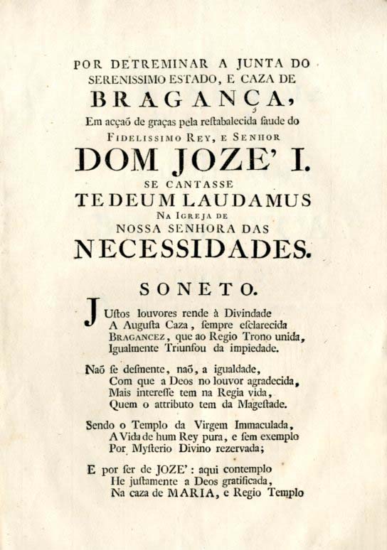 POR DETERMINAR A JUNTA DO SERENISSIMO ESTADO E CASA DE BRAGANÇA Em acçao de graç
