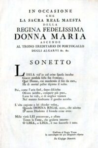 IN OCCASIONE CHE LA SACRA REAL MAESTA DELLA REGINA FEDELISSIMA DONNA MARIA ASCEN