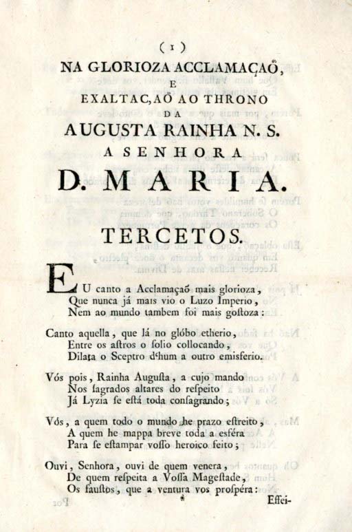 NA GLORIOSA ACLAMAÇAO E EXALTAÇAO AO TRONO DA AUGUSTA RAINHA NOSSA SENHORA A SEN