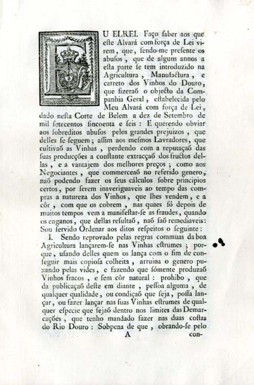 Alvara com força de Lei por que Vossa Magestade ha por bem dar as providencias necessarias para que os Vinhos