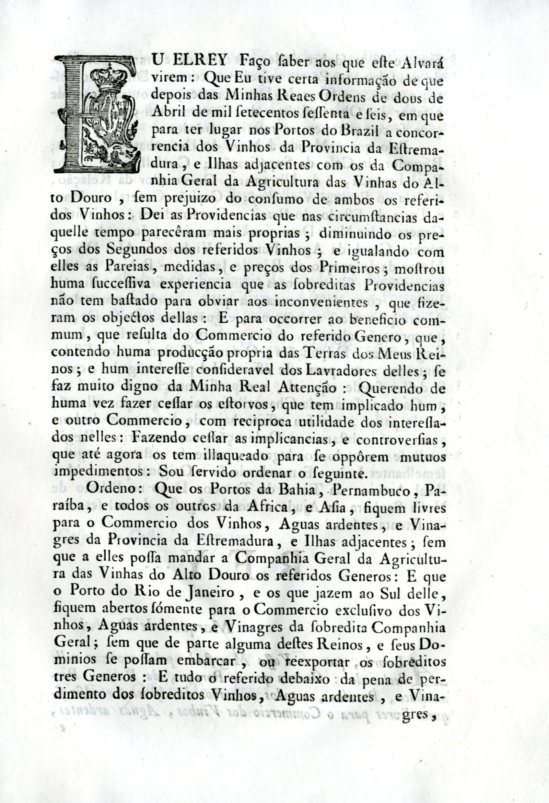 Alvara por que Vossa Magestade pelos motivos nele declarados Ordena que os Portos da Bahia Pernambuco Paraiba e