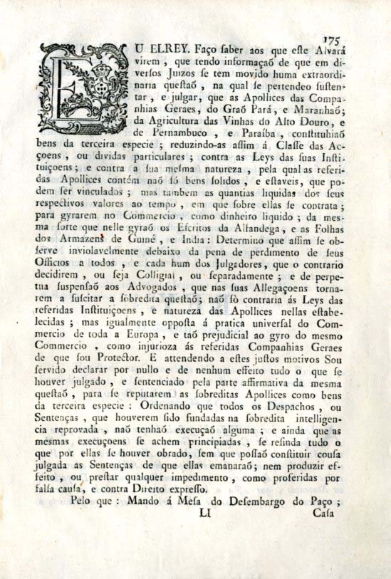 Alvara porque Vossa Magestade ha por bem ordenar que as Apolices das Companhias