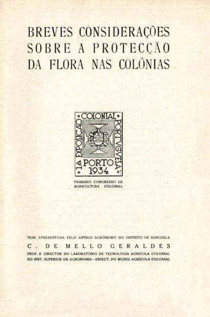BREVES CONSIDERAÇOES SOBRE A PROTECÇAO DA FLORA NAS COLONIAS