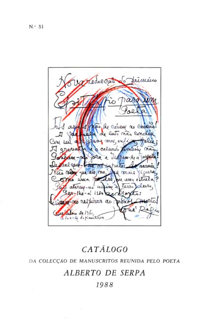 CATALOGO DA PRECIOSA COLECÇAO DE MANUSCRITOS REUNIDA PELO POETA ALBERTO DE SERPA