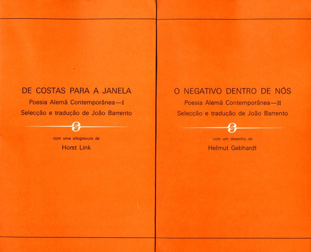 DE COSTAS PARA A JANELA / O NEGATIVO DENTRO DE NOS. Poesia Alema Contemporanea