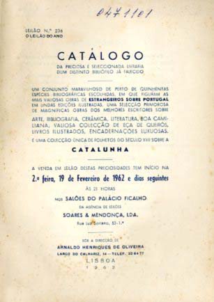 CATALOGO DA PEQUENA BIBLIOTECA DUM DISTINTO BIBLIOFILO