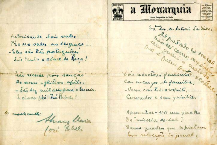 10 ESTROFES DE QUATRO VERSOS DIRIGIDOS A ANTONIO SARDINHA