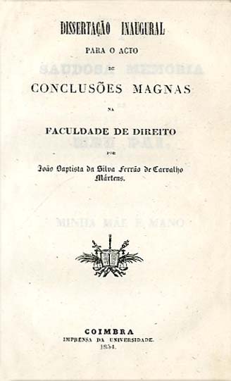 DISSERTAÇAO INAUGURAL PARA O ACTO DE CONCLUSOES MAGNAS NA FACULDADE DE DIREITO