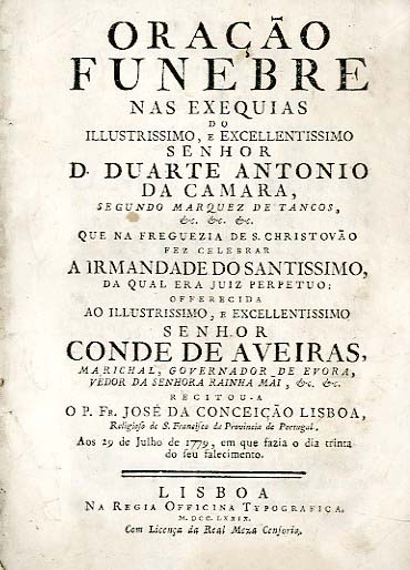 ORAÇAO FUNEBRE NAS EXEQUIAS DO ILUSTRISSIMO E EXCELENTISSIMO SENHOR DOM DUARTE ANTONIO DA CAMARA