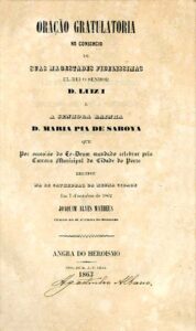 ORAÇAO GRATULATORIA NO CONSORCIO DE SUAS MAGESTADES FIDELISSIMAS EL REI SENHOR DOM LUIS I E A SENHORA RAINHA DONA MARIA PIA DE SABOIA