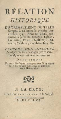 RELATION HISTORIQUE DU TREMBLEMENT DE TERRE survenu a Lisbonne le premier Novemb