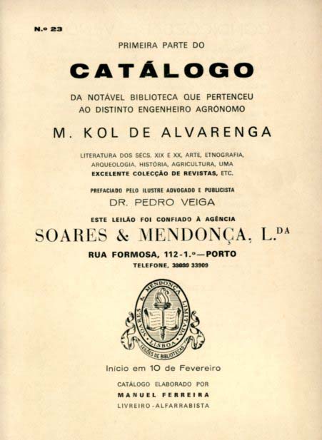 CATALOGO DA BIBLIOTECA QUE PERTENCEU AO DISTINTO ENGENHEIRO AGRONOMO M. KOL DE A